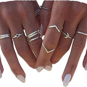 BERYUAN Women 12pcs Rings Silver Rings for Teen Girls Women